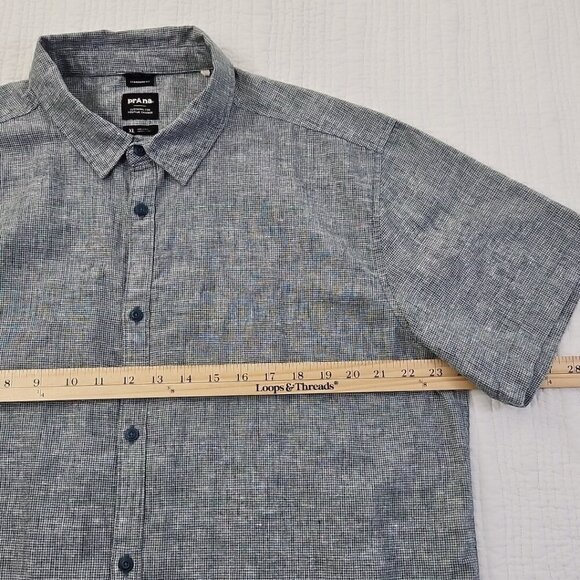 Prana Hemp Shirt Men's XL Gray Performance Stretch Short Sleeve Button Up Pocket - Picture 7 of 12